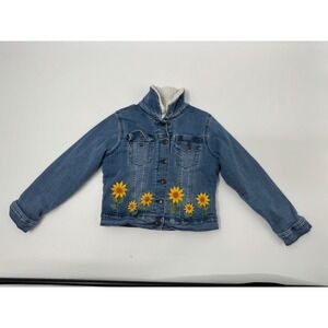 Kids Denim Jacket Sherpa Lined Embroidered Sunflowers Size 7